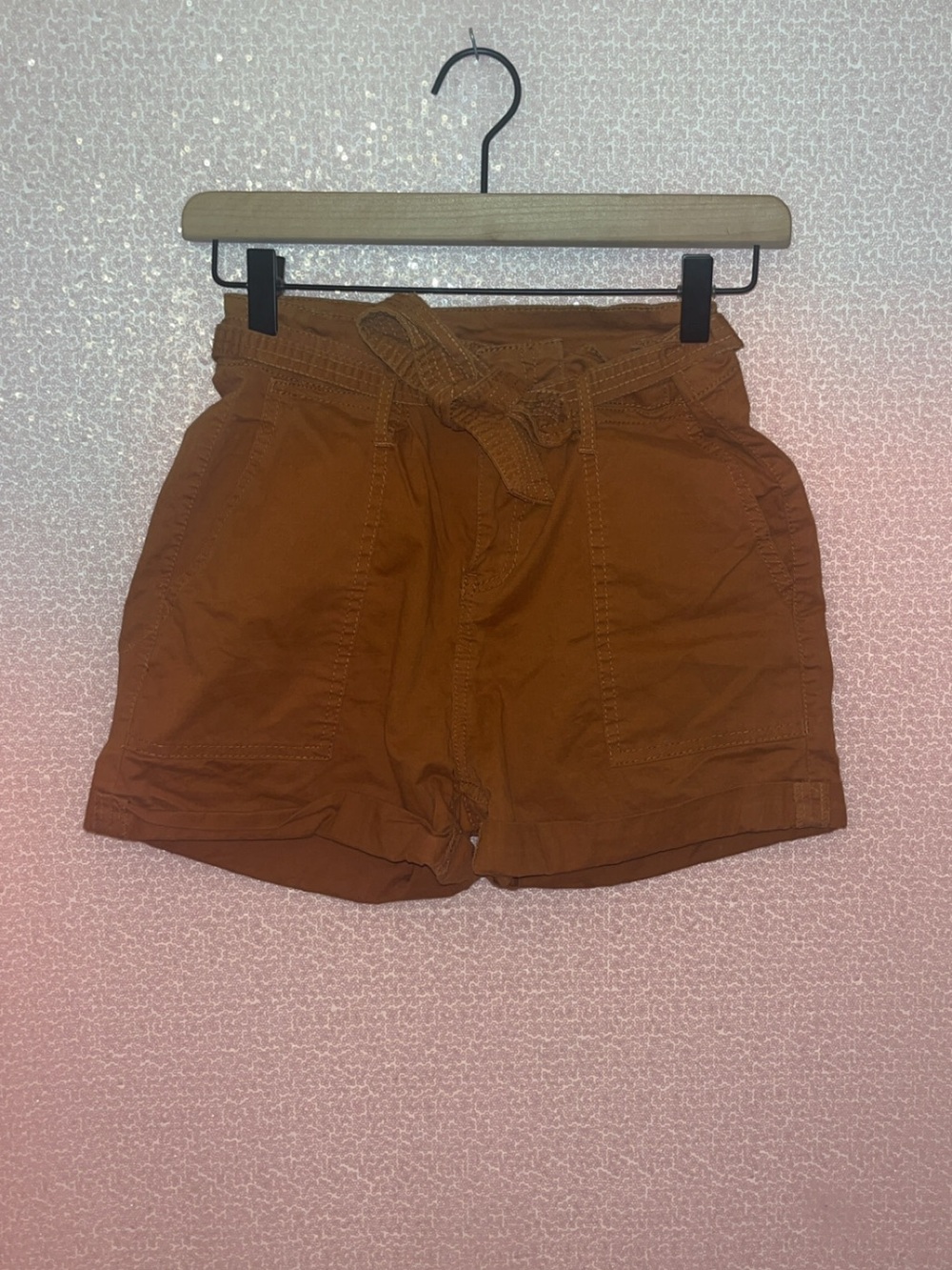 Vanilla Star Rust Brown High-Waist Paperbag Shorts